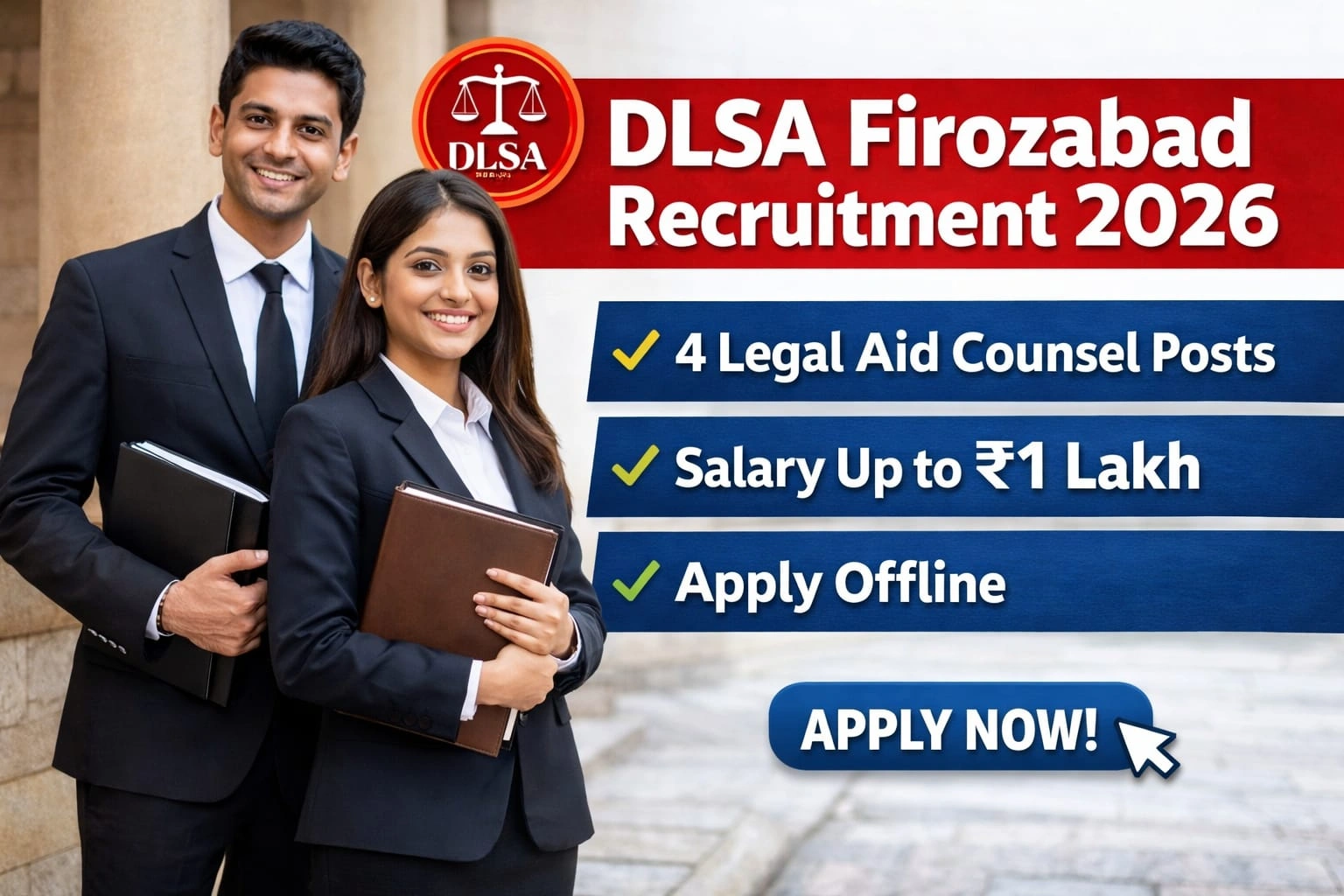 DLSA Firozabad Recruitment 2026 - Apply Offline for Chief Legal, Assistant Legal and More Posts - jobcareer.co.in