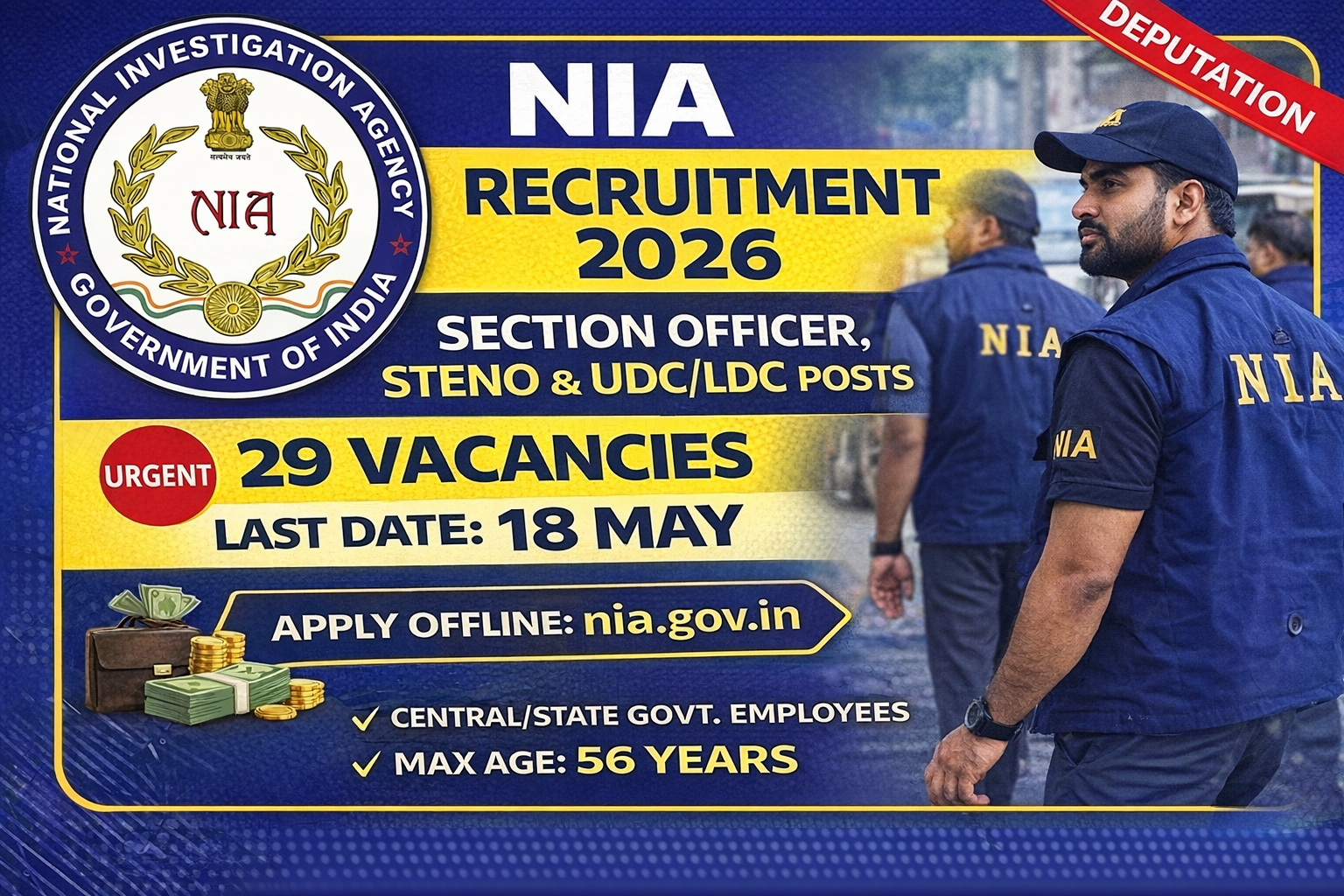 NIA Ministerial Staff Recruitment 2026 - Apply Offline for 29 LDC, UDC and More Posts - jobcareer.co.in
