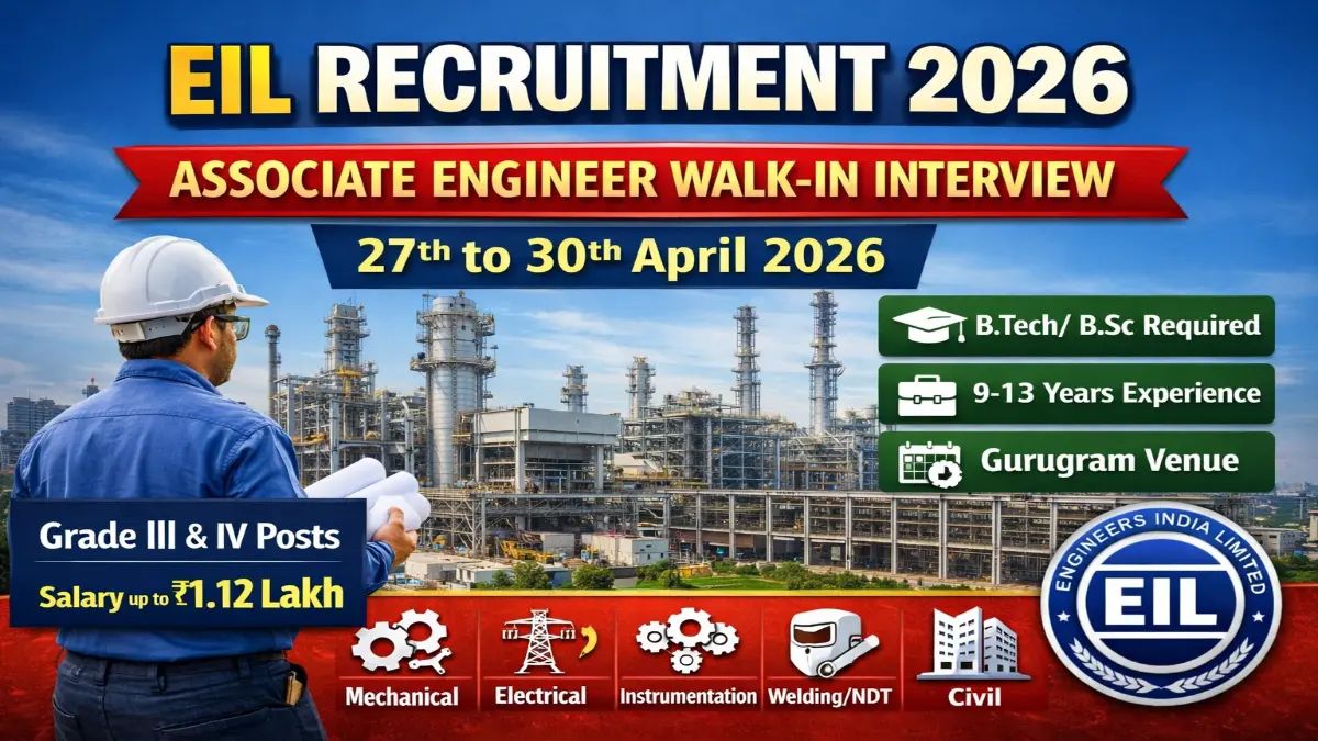 EIL Associate Engineer Recruitment 2026 - Walk in for 29 Posts - jobcareer.co.in