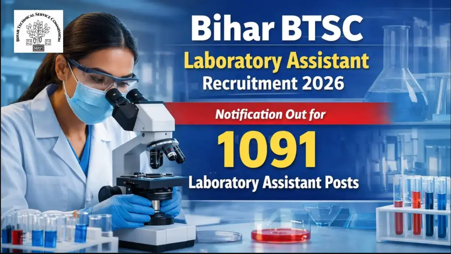 Bihar BTSC Laboratory Assistant Recruitment 2026 - Apply Online for 1091 Posts - jobcareer.co.in
