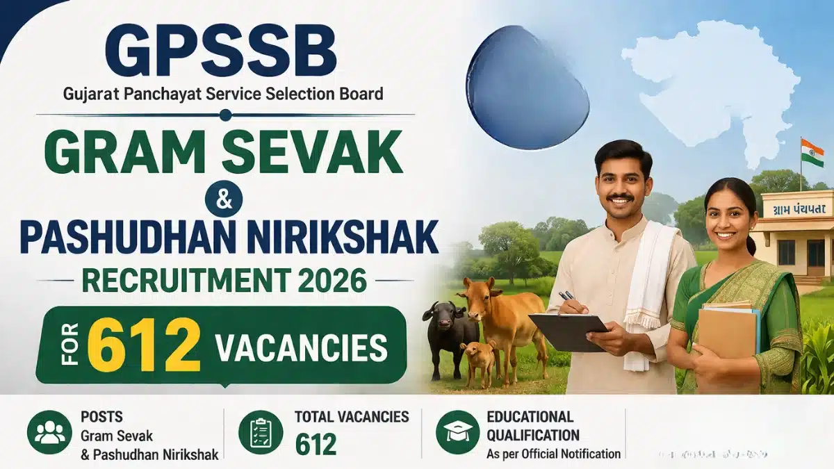 GPSSB Gram Sevak and Pashudhan Nirikshak Recruitment 2026 Notification Out for 612 Vacancies - Apply Online - jobcareer.co.in