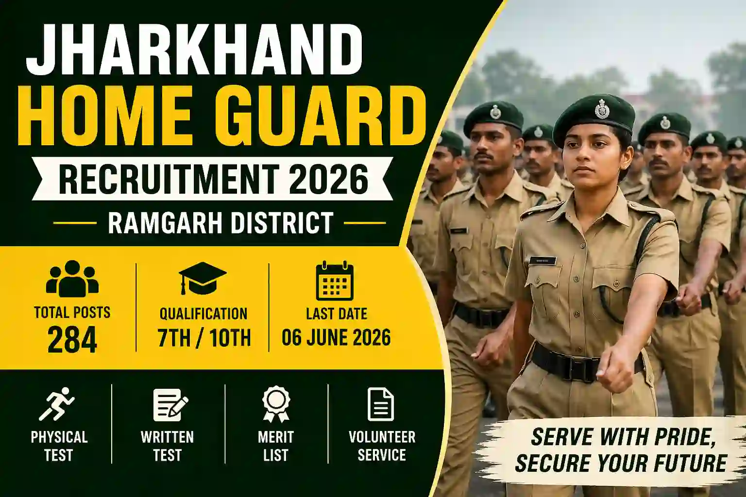 Jharkhand Home Guard Recruitment 2026 Notification Out - Apply Online for 284 Posts - jobcareer.co.in