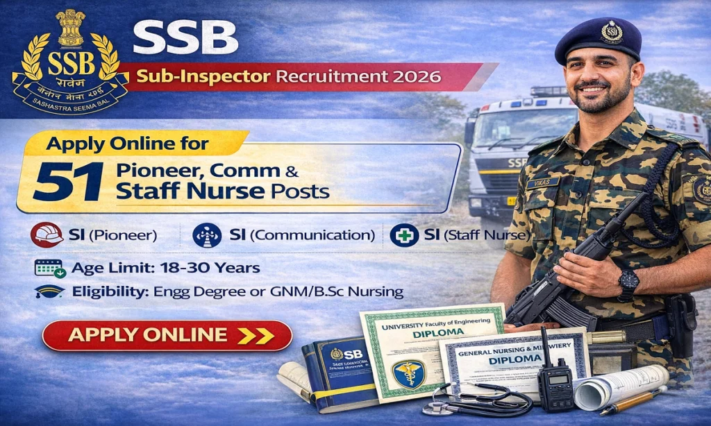 SSB Sub Inspector Recruitment 2026 – Apply Online for 51 SI (Pioneer, Communication & Staff Nurse) Posts - jobcareer.co.in