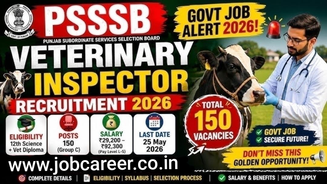PSSSB Veterinary Inspector Recruitment 2026 Notification Out - Apply Online for 150 Posts - jobcareer.co.in