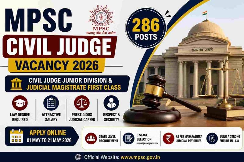 MPSC Civil Judge Recruitment 2026 Notification Out - Apply Online for 286 Posts - jobcareer.co.in