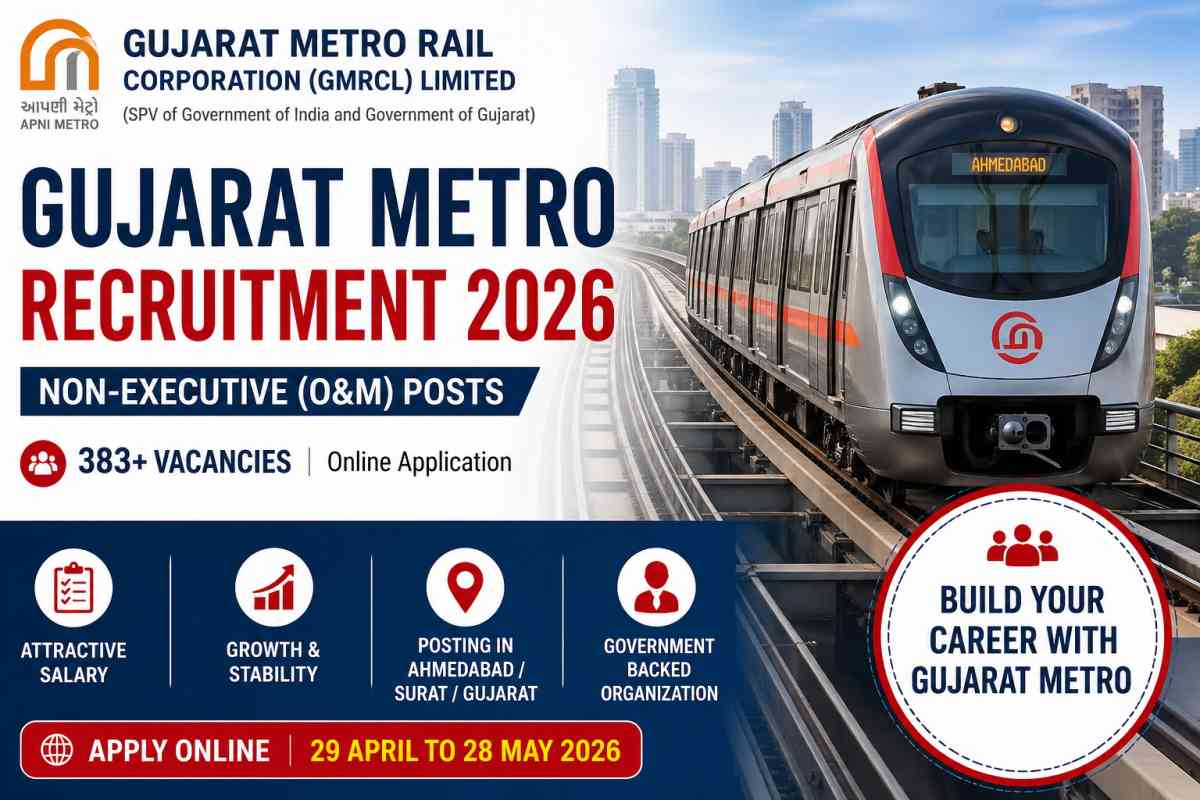 Gujarat Metro Rail Non Executive Recruitment 2026 - Apply Online for 383 Sataion Controller, JE, Maintainer Posts - jobcareer.co.in
