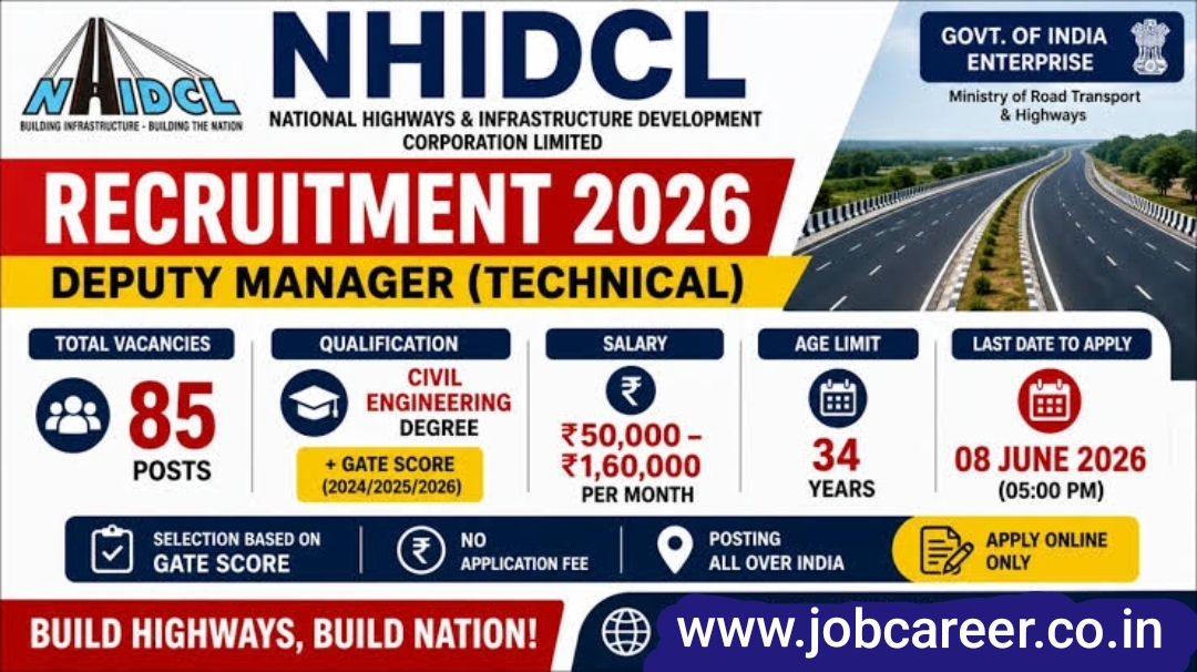 NHIDCL Deputy Manager Recruitment 2026 Notification Out - Apply Online for 85 Posts - jobcareer.co.in