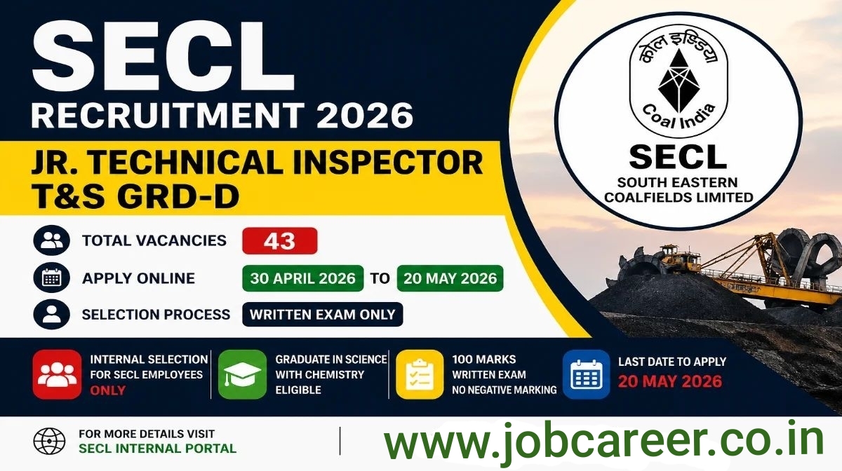 SECL Jr Technical Inspector Recruitment 2026 - Apply Online for 43 Posts - jobcareer.co.in