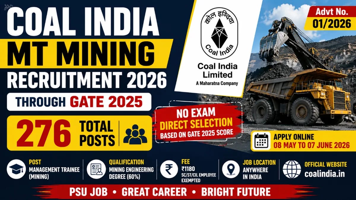 Coal India MT Recruitment 2026 Notification Out - Apply Online for 276 Management Trainee Posts - jobcareer.co.in