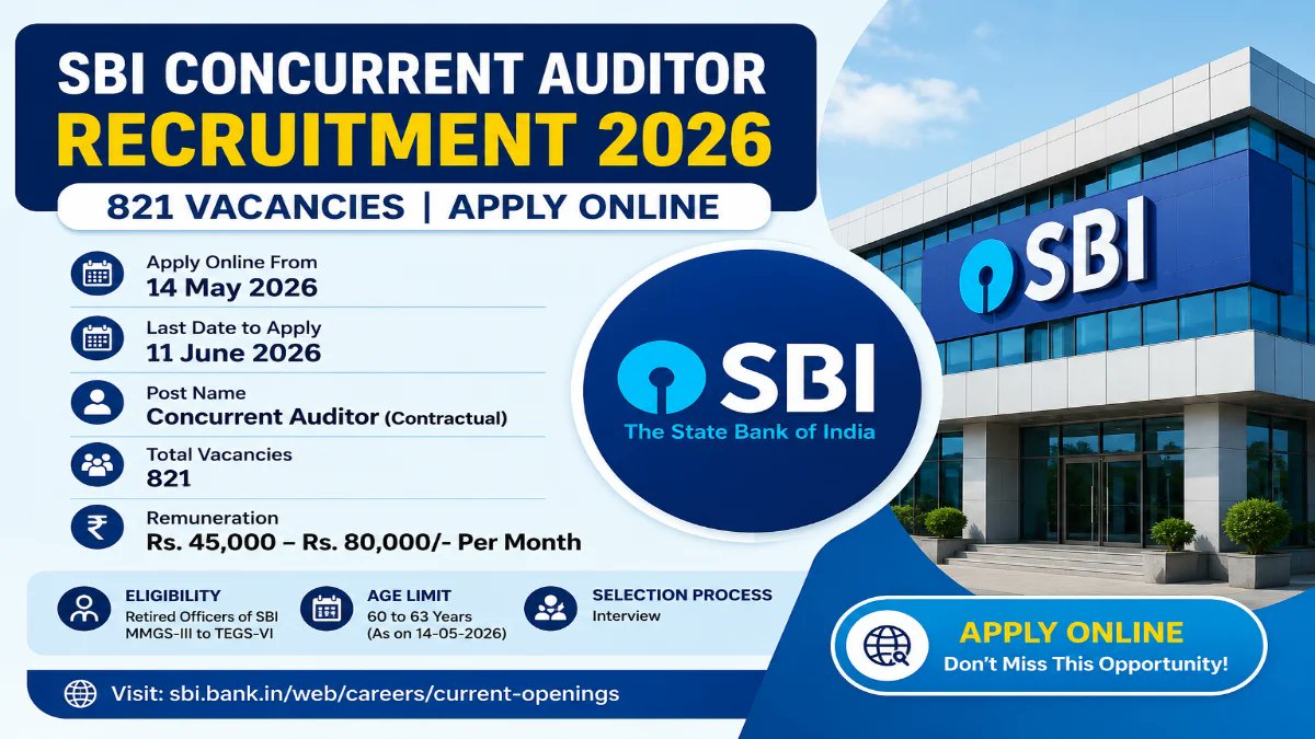SBI Concurrent Auditor Recruitment 2026 - Apply Online for 821 Posts - jobcareer.co.in