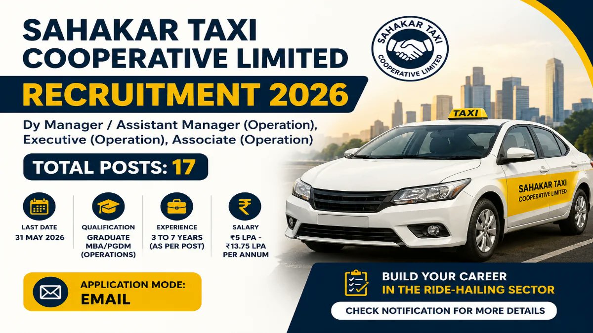 Sahakar Taxi Cooperative Limited Recruitment 2026 - Apply Online for 17 Dy Manager, Executive and More Posts - jobcareer.co.in