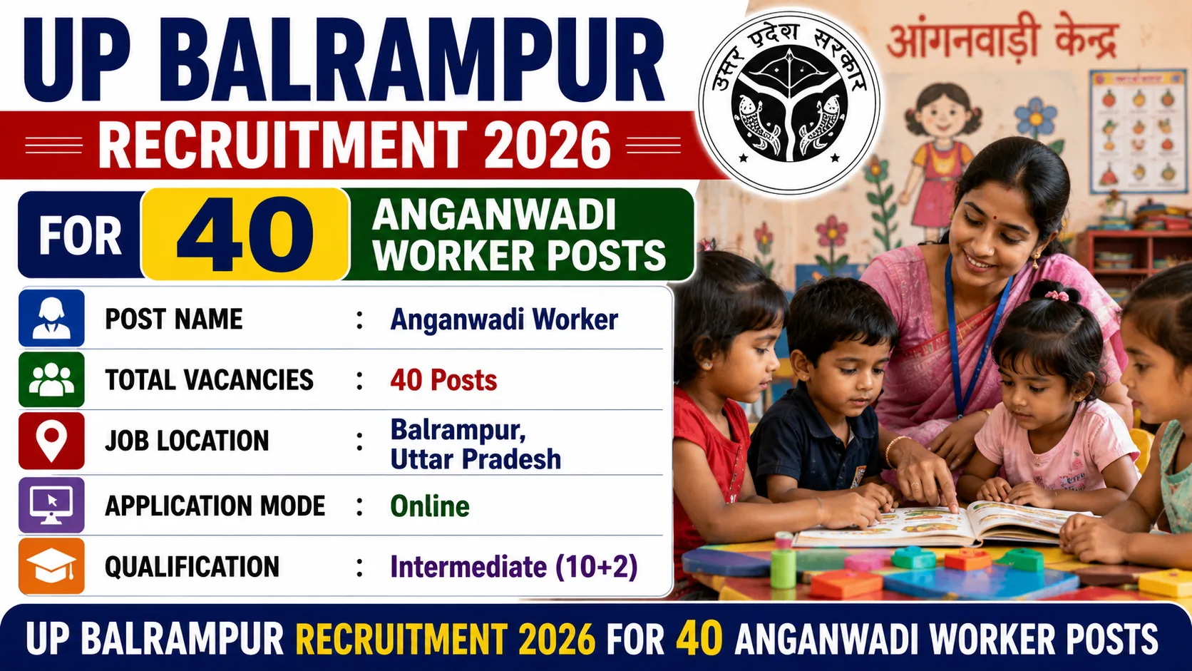 District Program Officer Balrampur Anganwadi Worker Recruitment 2026 - Apply Online for 40 Posts - jobcareer.co.in