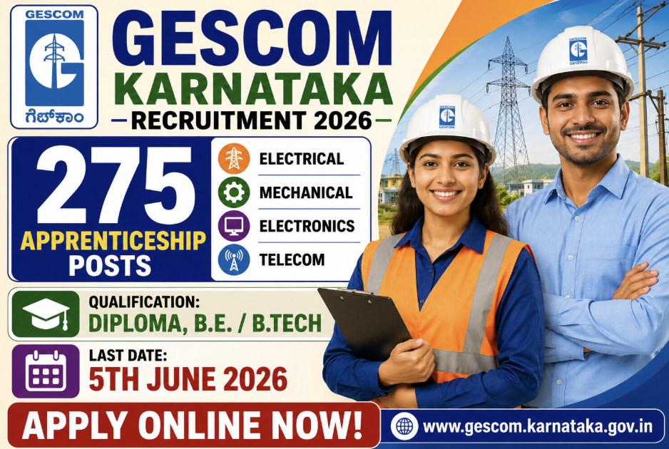 GESCOM Apprentice Recruitment 2026 Notification Out - Apply Offline for 275 Posts - jobcareer.co.in