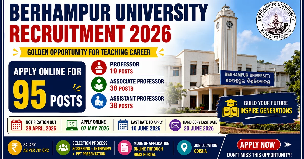 Berhampur University Recruitment 2026 - Apply Online for 95 Professor, Associate Professor and Assistant Professor Posts - jobcareer.co.in