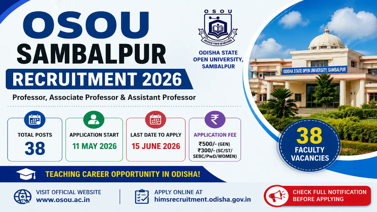 OSOU Sambalpur Faculty Recruitment 2026 - Apply Online for 38 Posts - jobcareer.co.in