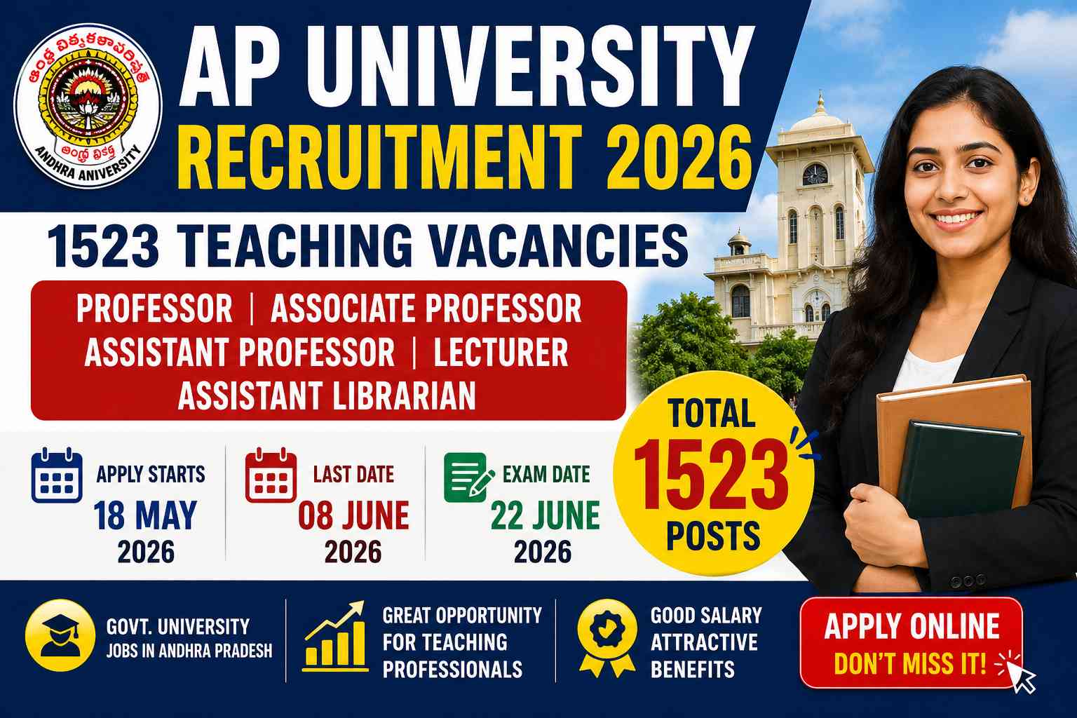 AP University Assistant Professor Recruitment 2026 - Apply Online for 1523 Professor, Lecturer and More Posts - jobcareer.co.in