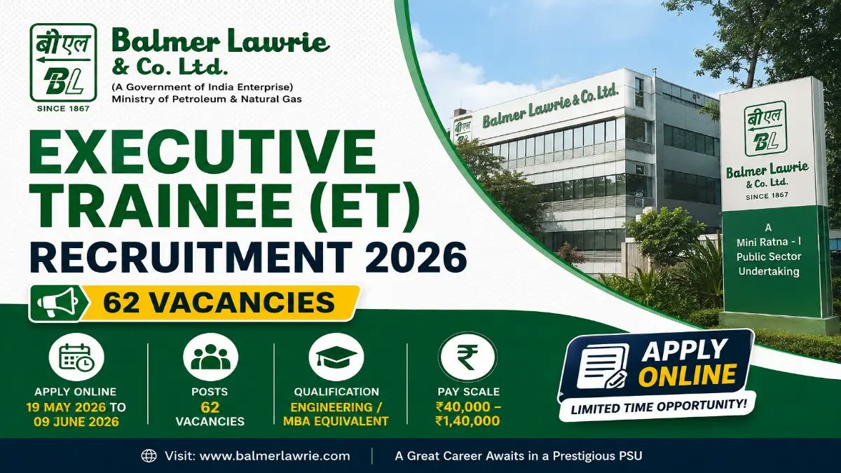 Balmer Lawrie Executive Trainee Recruitment 2026 Notification Out - Apply Online for 62 Posts - jobcareer.co.in