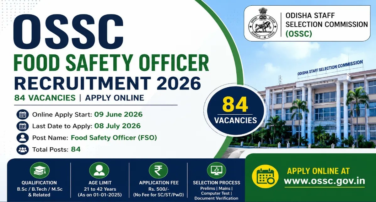 OSSC FSO Recruitment 2026 Notification Out - Apply Online for 84 Food Safety Officer Posts - jobcareer.co.in