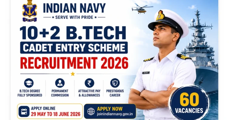 Indian Navy 10+2 B.Tech Cadet Entry Scheme Jan 2027 Notification Out - Apply Online for 60 Posts - jobcareer.co.in
