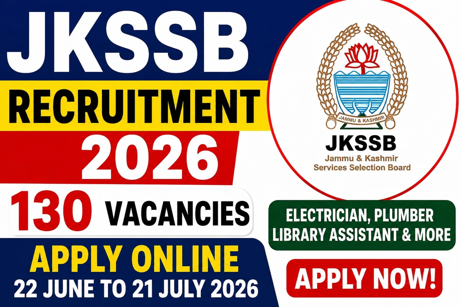 JKSSB Recruitment 2026 Notification Out - Apply Online for 130 Electrician, Plumber and More Posts - jobcareer.co.in