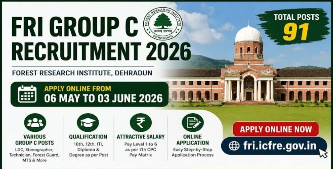 FRI Dehradun Group C Recruitment 2026 Notification Out - Apply Online for 91 Forest Guard, LDC and More Posts - jobcareer.co.in
