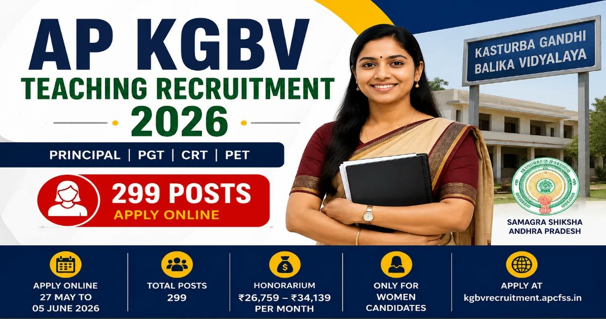 AP KGBV Teaching Recruitment 2026 - Apply Online for 299 PGT, PET, Principal and CRT Posts - jobcareer.co.in