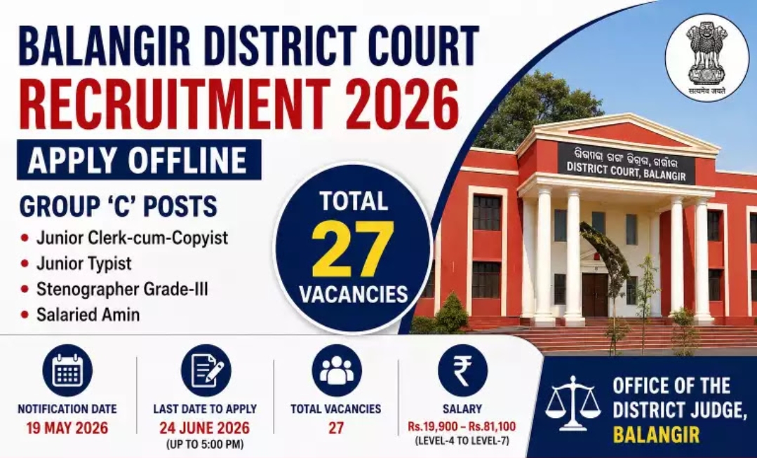 Balangir District Court Group C Recruitment 2026 - Apply Offline for 27 Steno, Junior Typist and More Posts - jobcareer.co.in