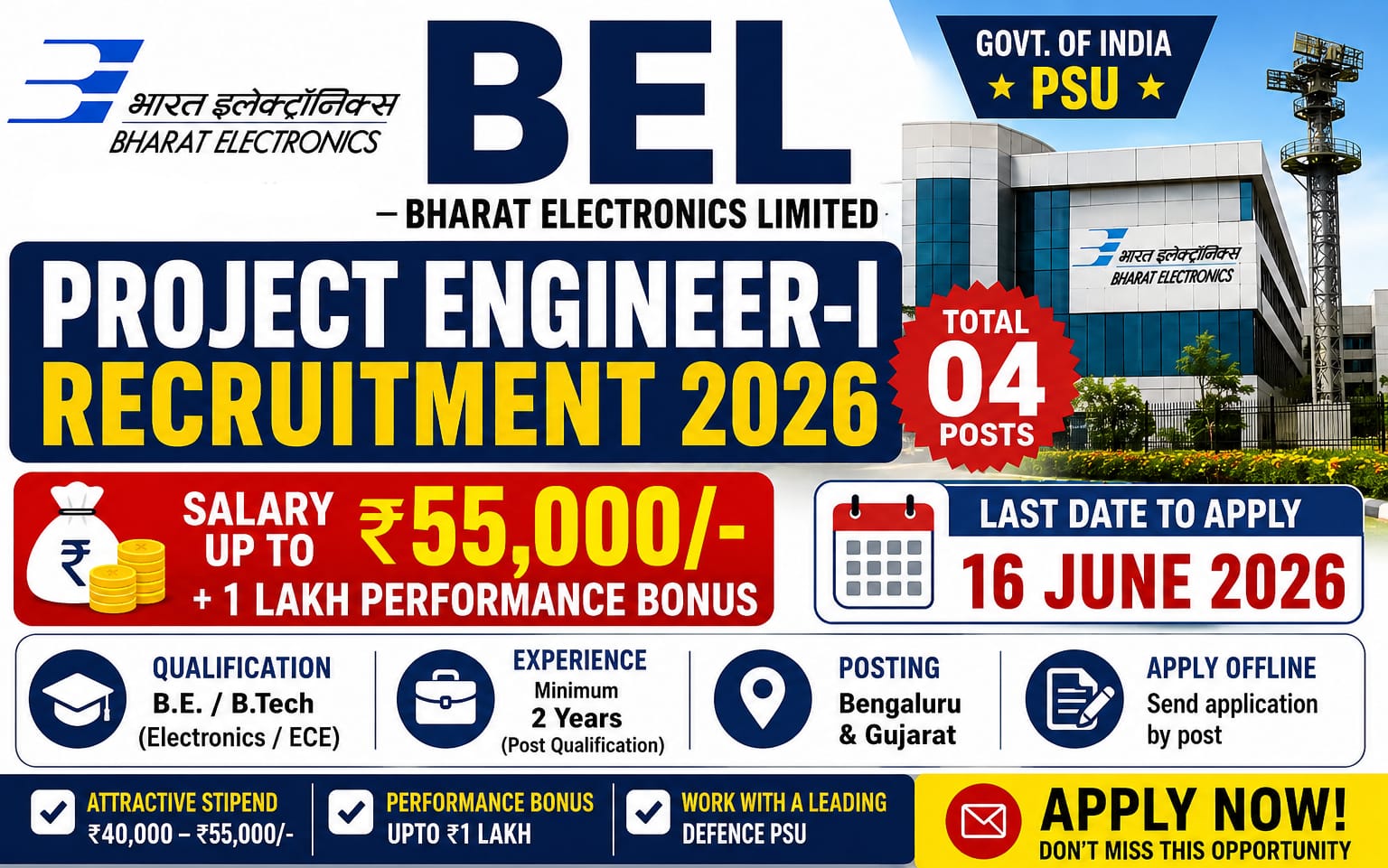 BEL Project Engineer-I Recruitment 2026 - Apply Offline - jobcareer.co.in