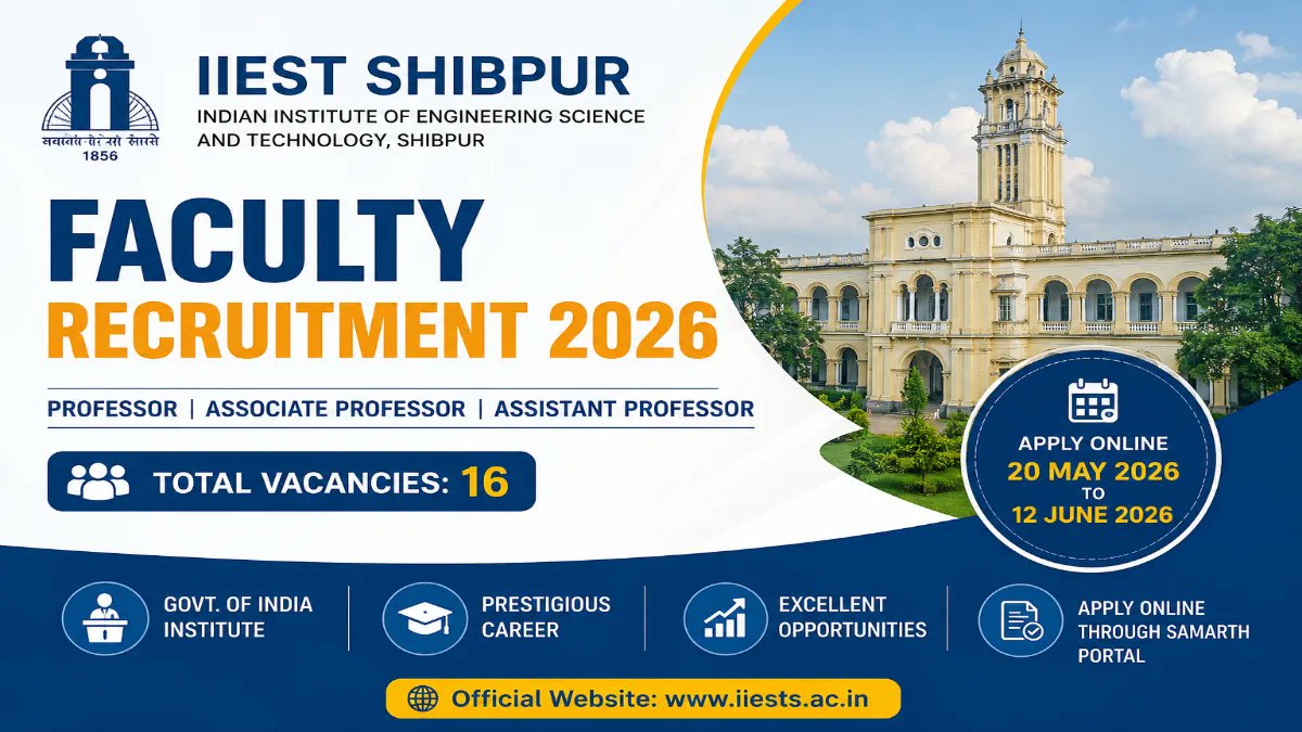 IIEST Shibpur Faculty Recruitment 2026 - Apply Online for 16 Posts - jobcareer.co.in