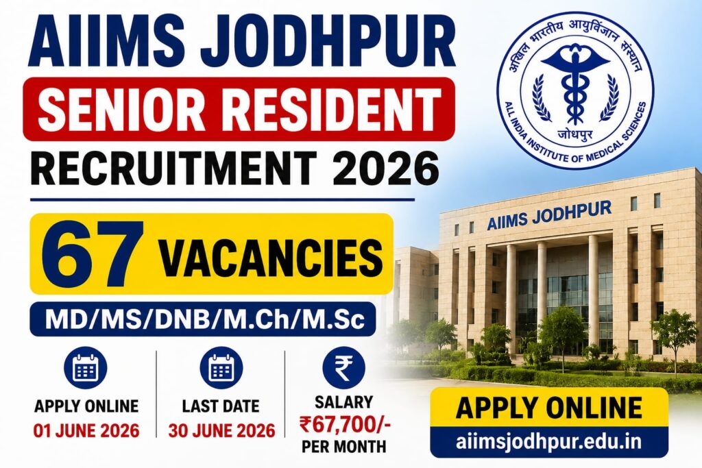 AIIMS Jodhpur Senior Resident Recruitment 2026 Notification Out - Apply Online for 67 Posts - jobcareer.co.in