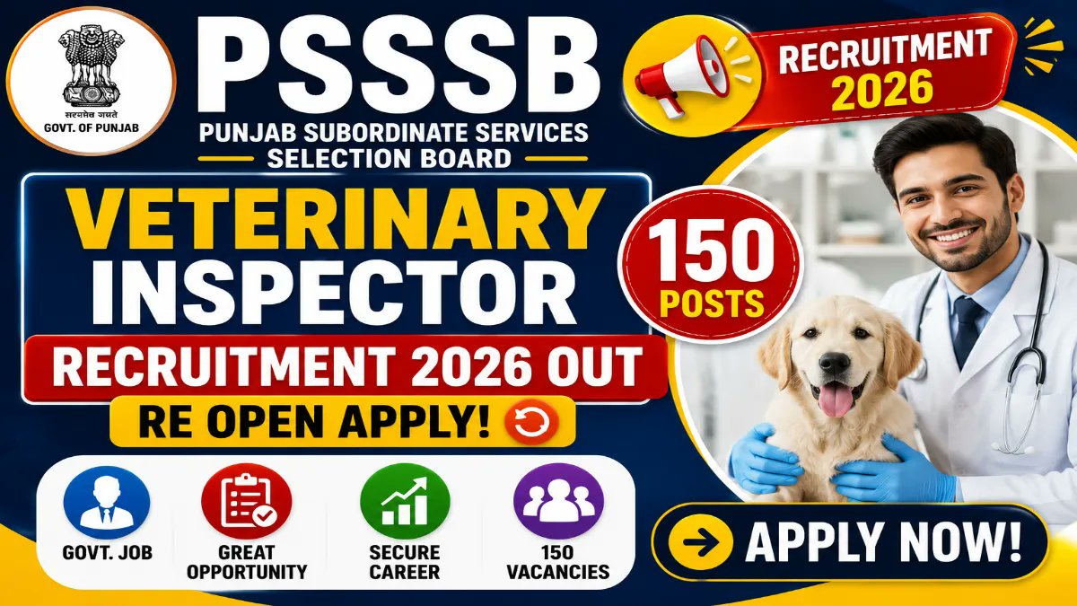 PSSSB Veterinary Inspector Recruitment 2026 Notification Out - Apply Online for 150 Posts - jobcareer.co.in