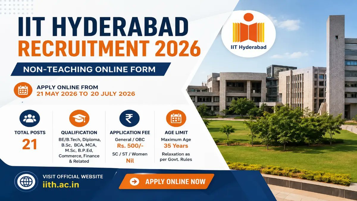 IIT Hyderabad Non-Teaching Recruitment 2026 - Apply Online for 21 Junior Engineer, Accountant Posts - jobcareer.co.in