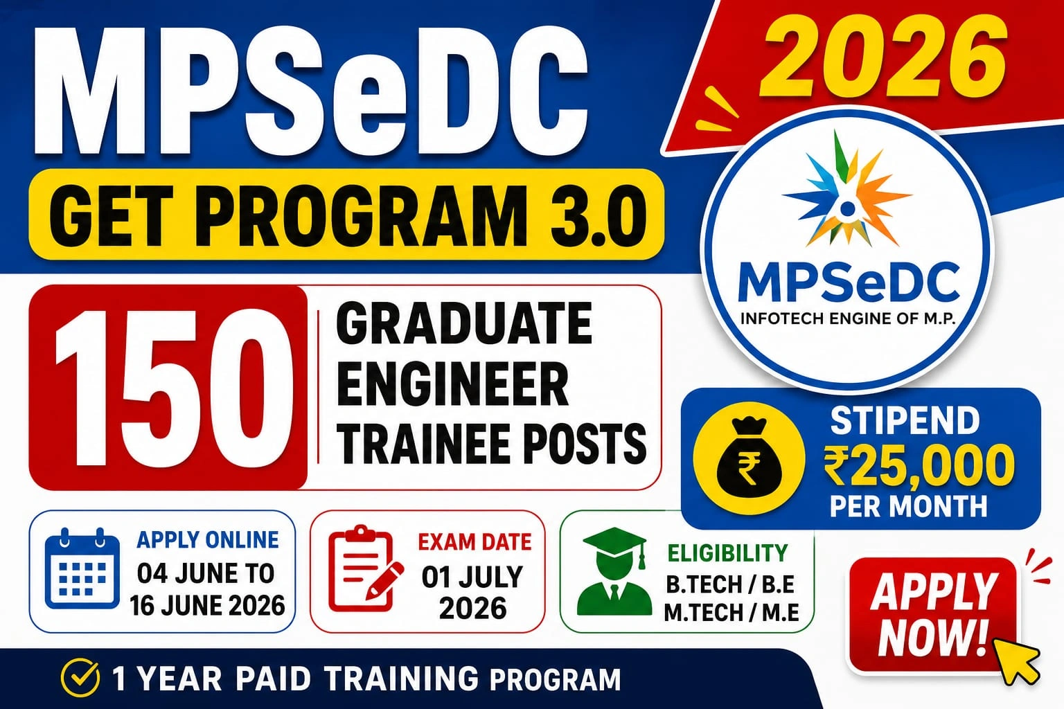 MPSeDC GET Program 3.0 2026 - Apply Online for 150 Graduate Engineer Trainee Posts - jobcareer.co.in
