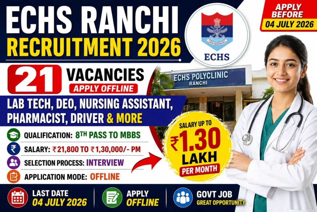 ECHS Ranchi Recruitment 2026 - Apply Offline for 21 Lab Tech, DEO and More Posts - jobcareer.co.in