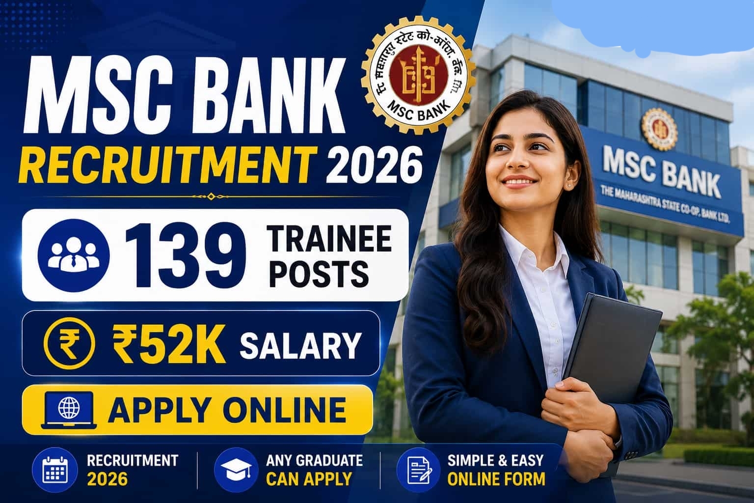 MSC Bank Recruitment 2026 – 139 Posts | Trainee Junior Officer, Associate, Typist & Driver - jobcareer.co.in