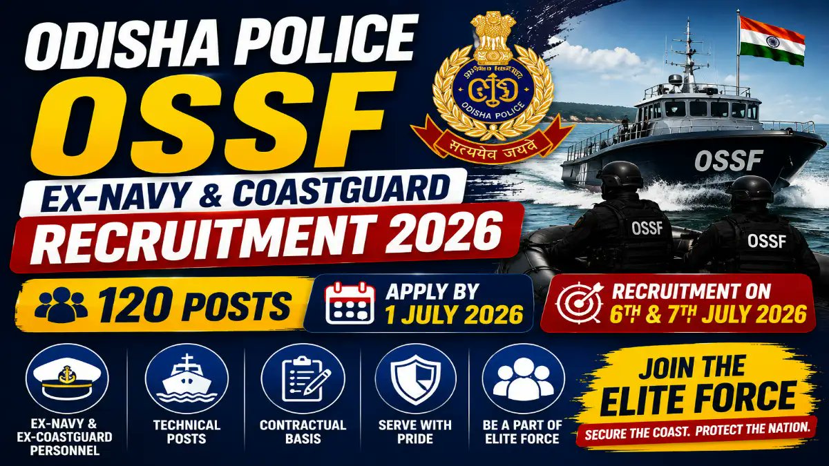 Odisha Police OSSF Ex-Servicemen Recruitment 2026 – 120 Technical Posts for Ex-Navy & Coastguard, Apply by 1 July - jobcareer.co.in