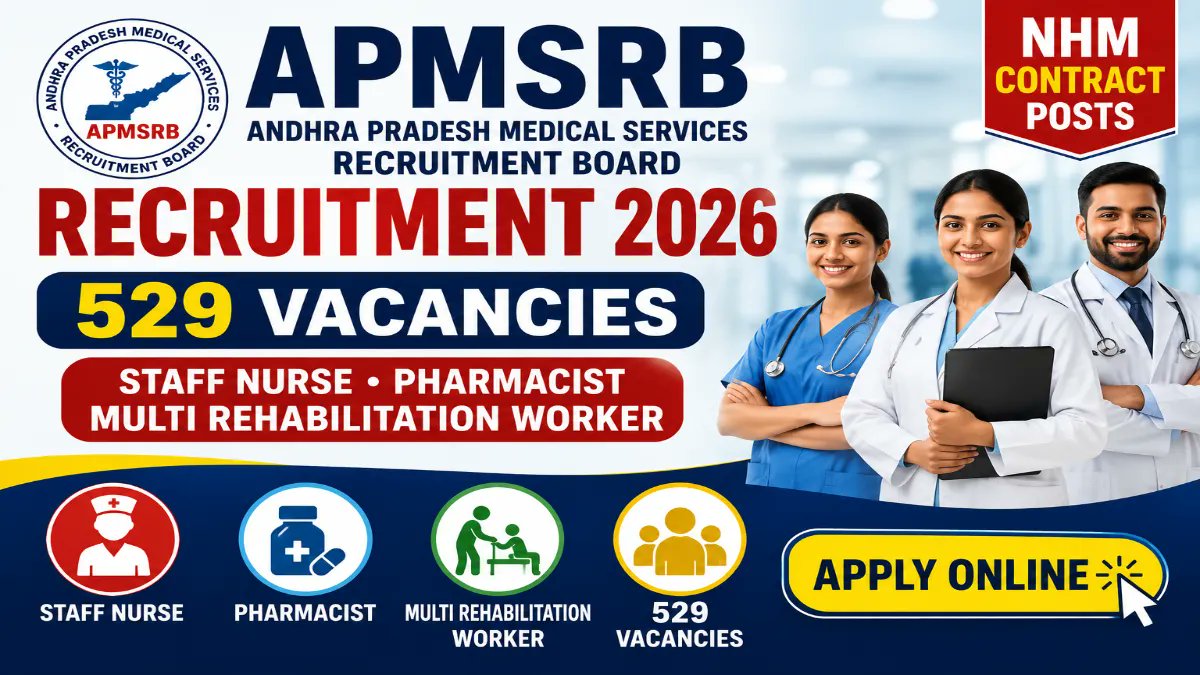 APMSRB Recruitment 2026 - 529 Vacancies for Staff Nurse, Pharmacist & Multi Rehabilitation Worker Under NHM - jobcareer.co.in