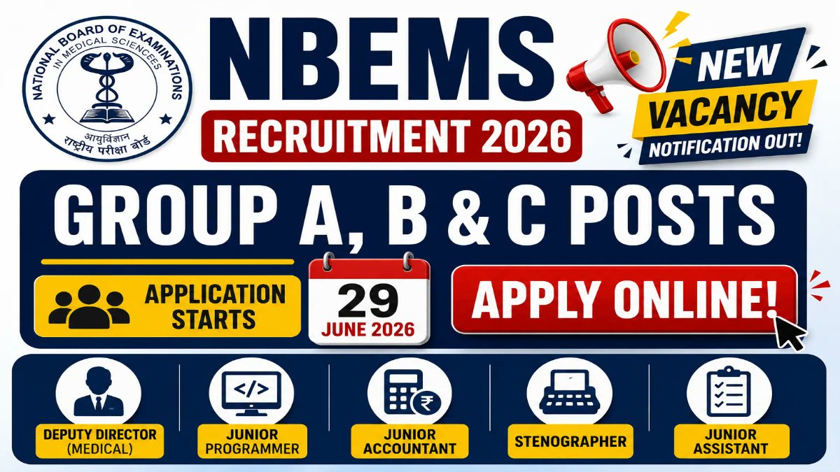 NBEMS Recruitment 2026 - Apply Online for Group A, B & C Posts | Deputy Director, Junior Programmer, Accountant, Stenographer & Junior Assistant - jobcareer.co.in
