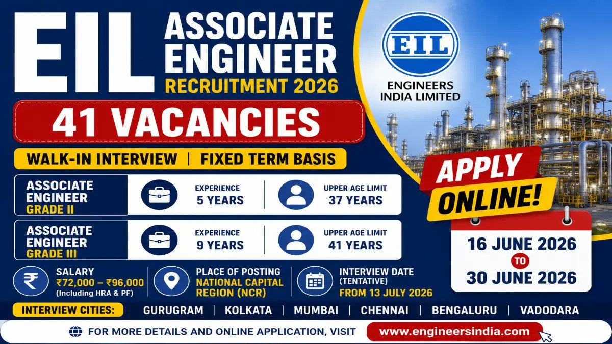 Engineers India Limited Recruitment 2026 – Apply Online for Associate Engineer on Fixed Term Basis - jobcareer.co.in