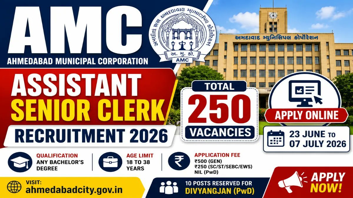 AMC Assistant Senior Clerk Recruitment 2026 (Short Notice) - Apply Online for 250 Posts - jobcareer.co.in