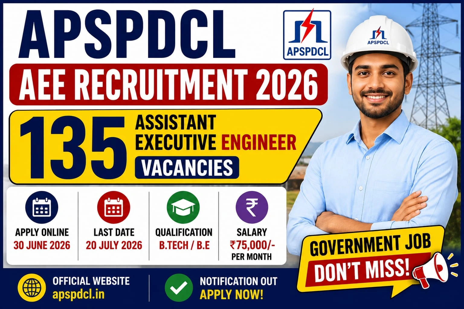 APSPDCL AEE Recruitment 2026 Notification Out - Apply Online for 135 Assistant Executive Engineer Posts - jobcareer.co.in