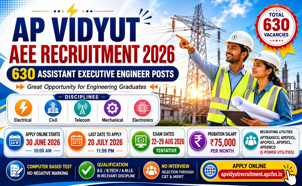 AP Vidyut AEE Recruitment 2026 Notification Out - Apply Online for 630 Assistant Executive Engineer Posts - jobcareer.co.in