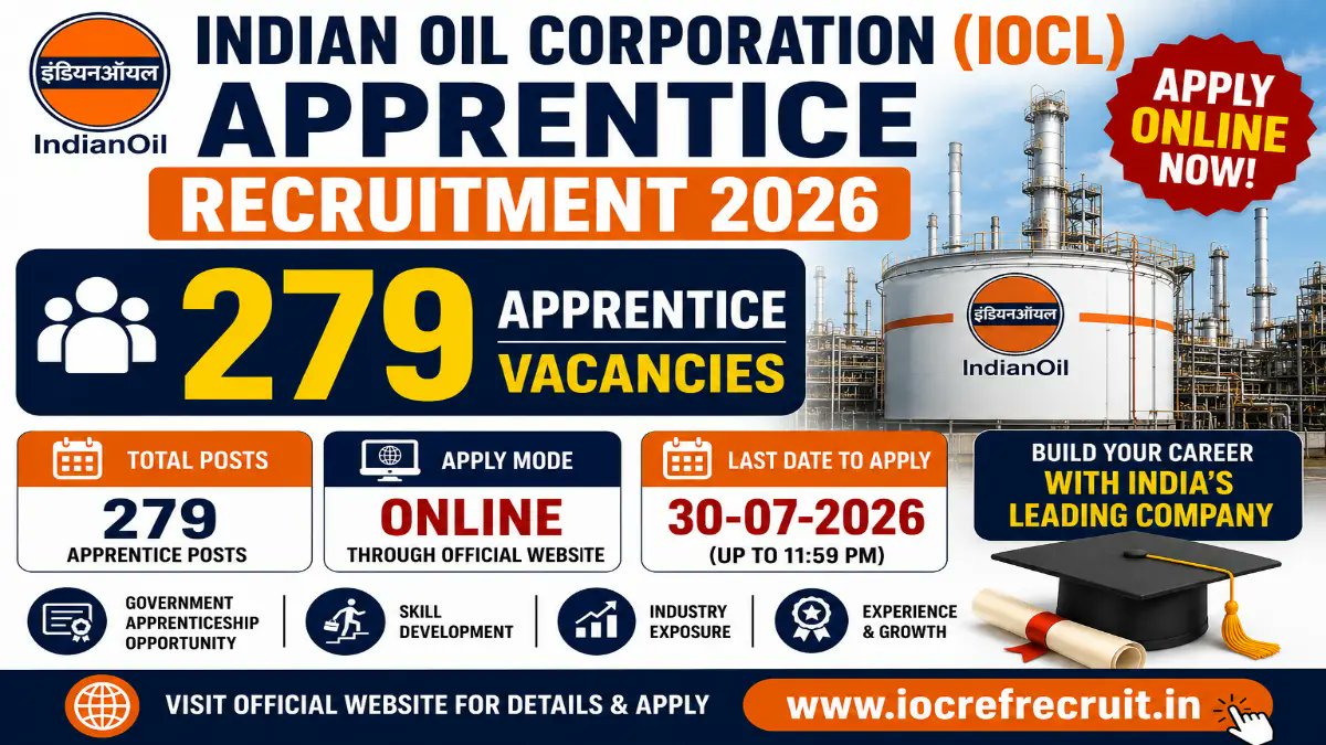 IOCL Haldia Apprentice Recruitment 2026 Notification Out - Apply Online for 279 Technician, Trade Apprentice Posts - jobcareer.co.in