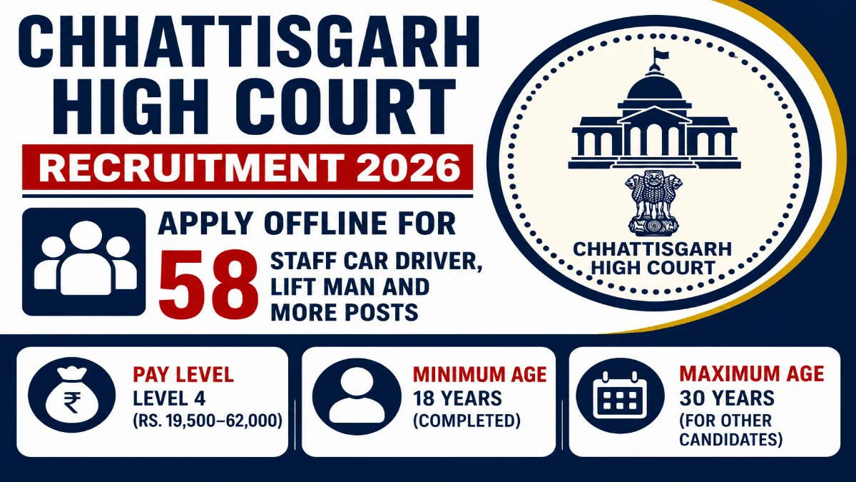 Chhattisgarh High Court Recruitment 2026 - Apply Offline for 58 Staff Car Driver, Lift Man and More Posts - jobcareer.co.in