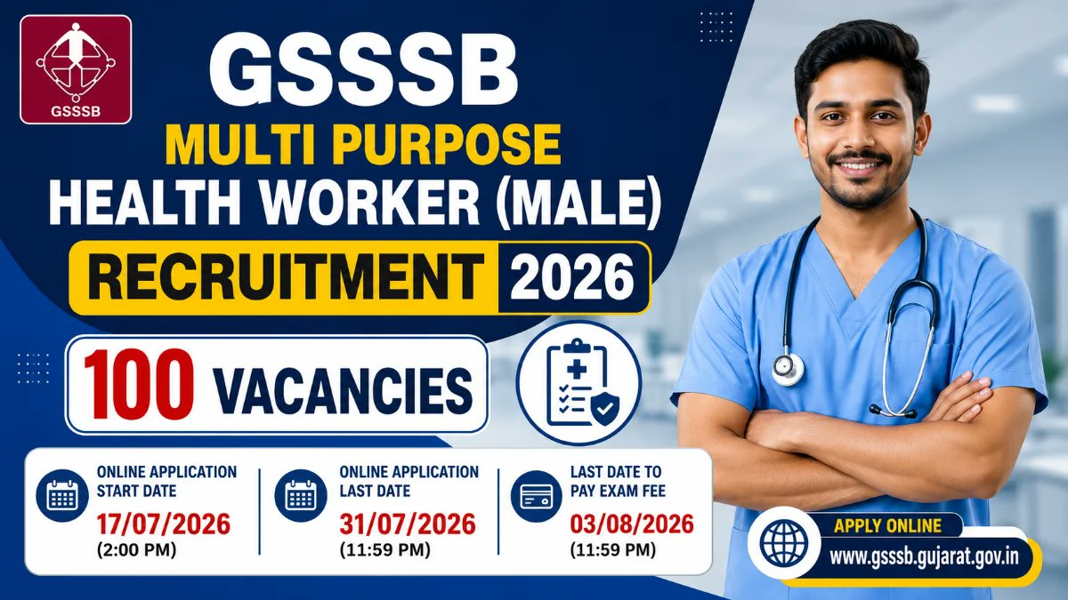 GSSSB Multi Purpose Health Worker (Male) Recruitment 2026: 100 Vacancies, Apply Online from July 17 - jobcareer.co.in