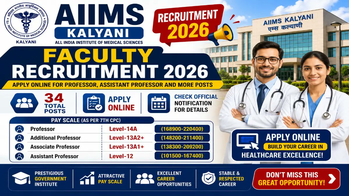 AIIMS Kalyani Faculty Recruitment 2026 - Apply Online for 34 Professor, Assistant Professor and More Posts - jobcareer.co.in