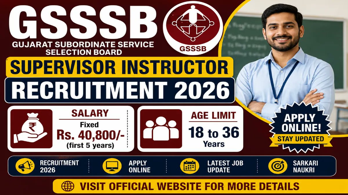 GSSSB Supervisor Instructor Recruitment 2026 Notification Out - Apply Online for 439 Posts - jobcareer.co.in