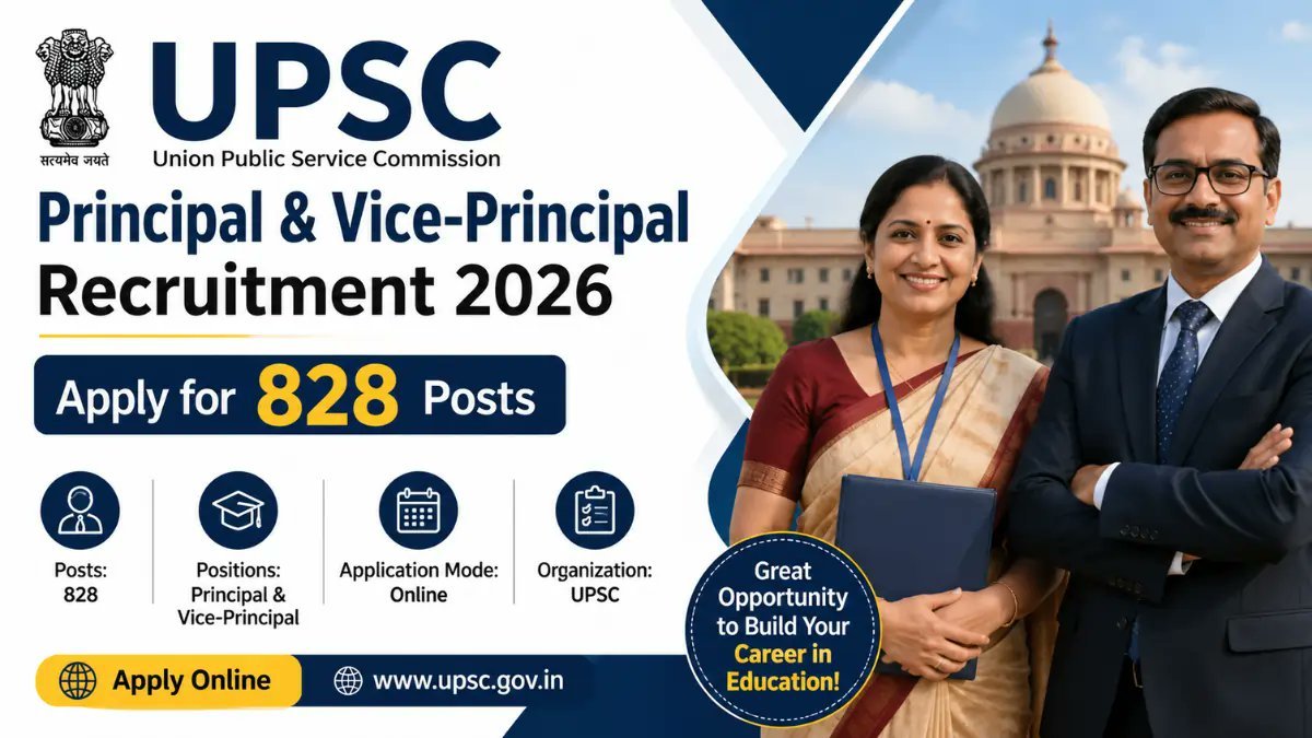 UPSC Principal and Vice-Principal Recruitment 2026 Notification Out - 828 Posts, Apply Online - jobcareer.co.in