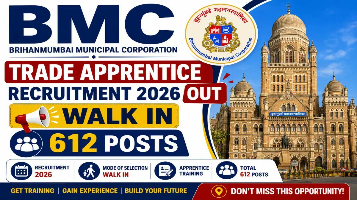 BMC Trade Apprentice Recruitment 2026 Notification Out – Walk in for 612 Posts - jobcareer.co.in