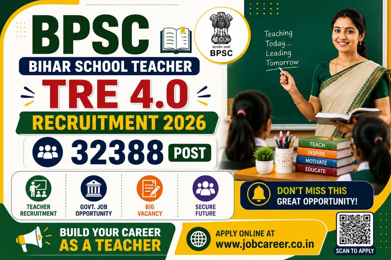 BPSC TRE-4.0 Recruitment 2026 Notification Out - 32,388 School Teacher Posts, Apply Online from 1 September - jobcareer.co.in